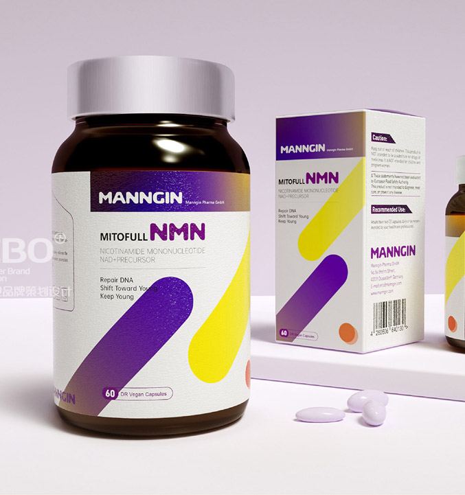 Manngin药品包装设计-NMN保健品包装设计，胶囊药瓶贴设计